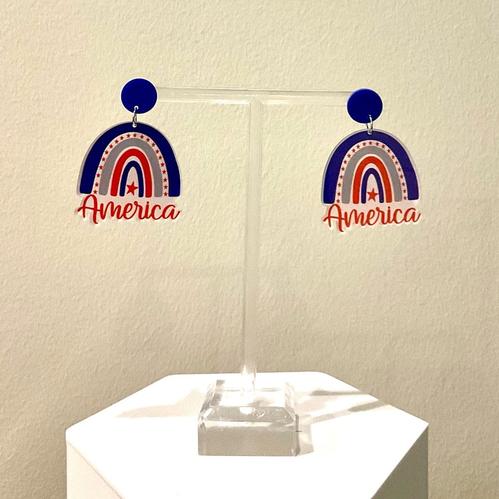 Acrylic Rainbow America Earrings